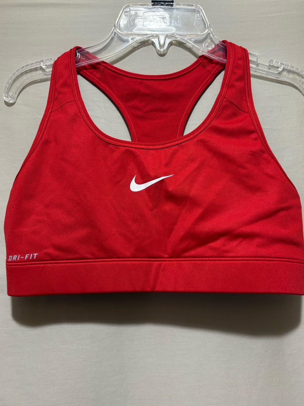 Nike Red Racerback Dri-FIT Sports Bra with White Swoosh Size M